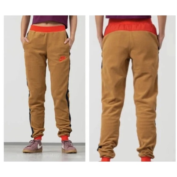Nike Sportswear Retro Fleece Jogger Pant Pockets Colorblock Gold Bronze Black - Picture 15 of 15